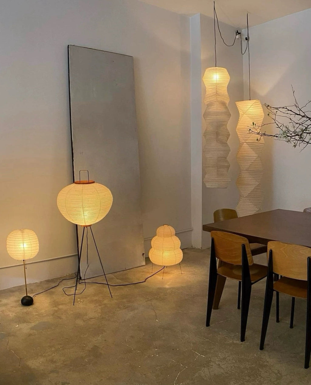 Japanese Wabi-Sabi Style Rice Paper Round Floor Lantern Lamp