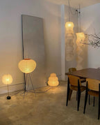 Japanese Wabi-Sabi Style Rice Paper Round Floor Lantern Lamp