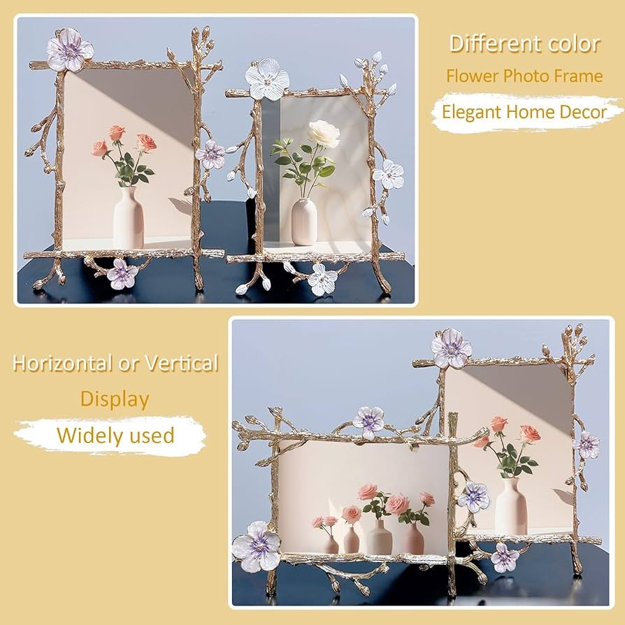 Floral Wedding Metal Picture Frame – Elegant 4x6 & 5x7 Sizes