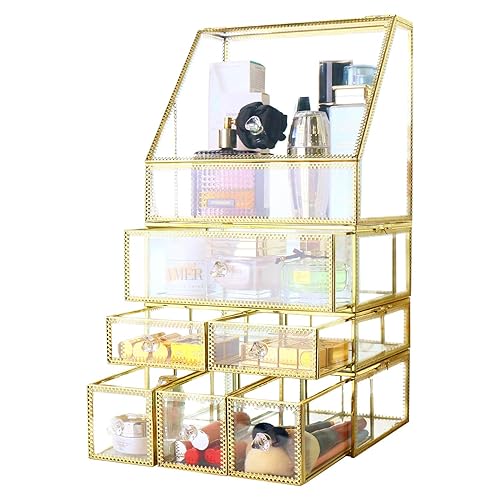 Elegant Glass Vanity  Organizer – Multi-Purpose Glass Storage Tower 7 Drawers