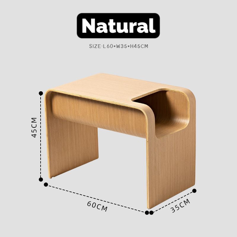 C-Shaped Convertible Wood Side Table With Storage