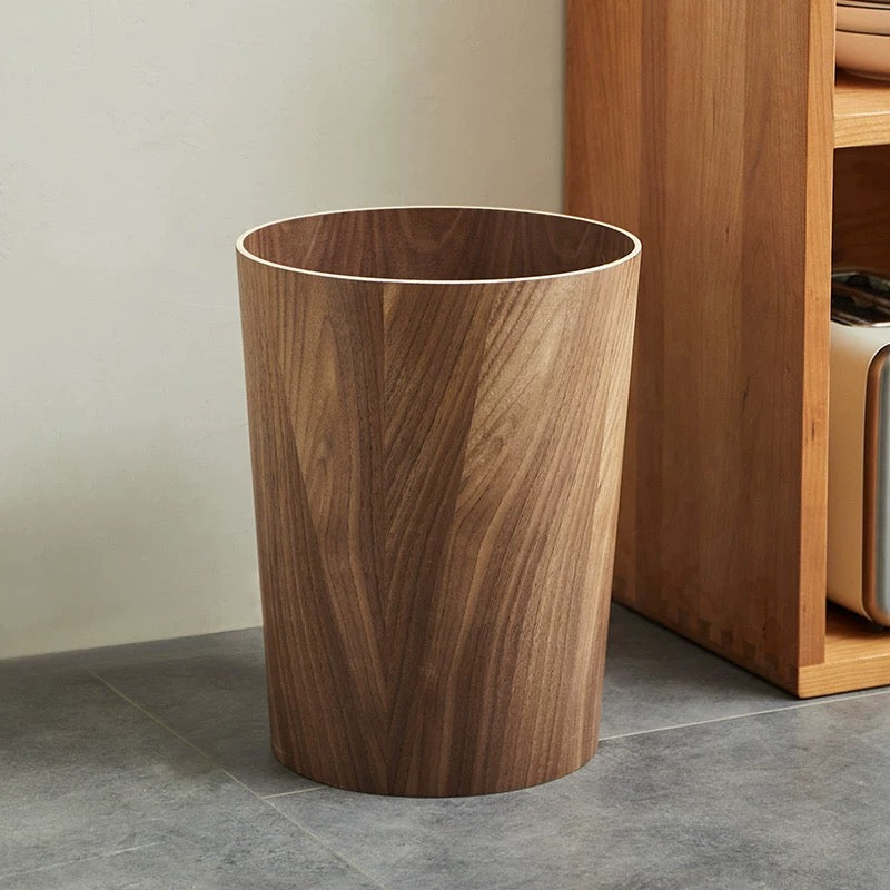 Wooden-Style Trash Bin with Optional Rotating Lid – Modern & Functional Design