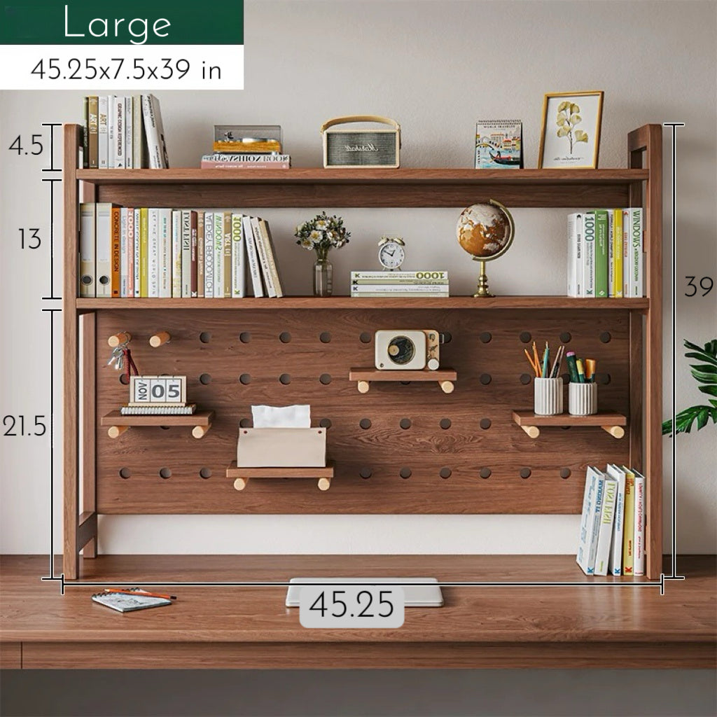 Adjustable Wooden Desktop Organizer Shelf with Pegboard – Multifunctional Bookshelf for Home Office