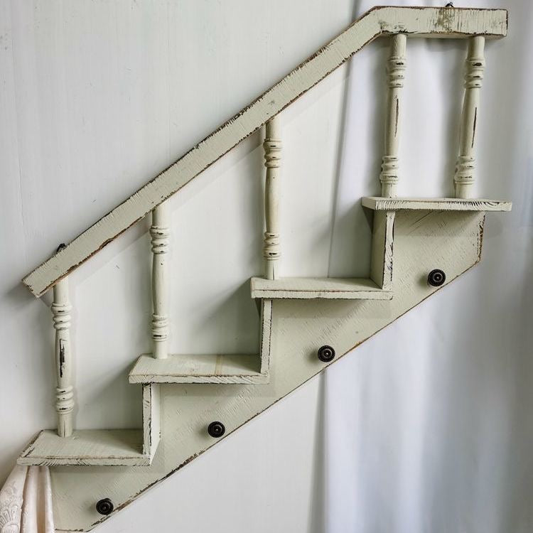 Vintage Staircase Wall Shelf – Rustic Café Display Accent