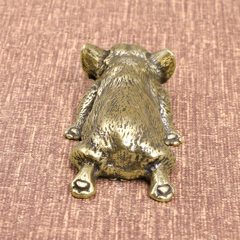 Retro Solid Brass Corgi Dog Statue Lovely Animal Figurines Ornaments Sculpture