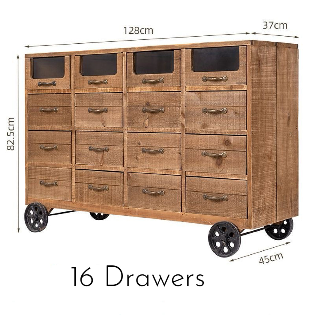 Vintage Multi-Drawer Wooden Cabinet on Wheels