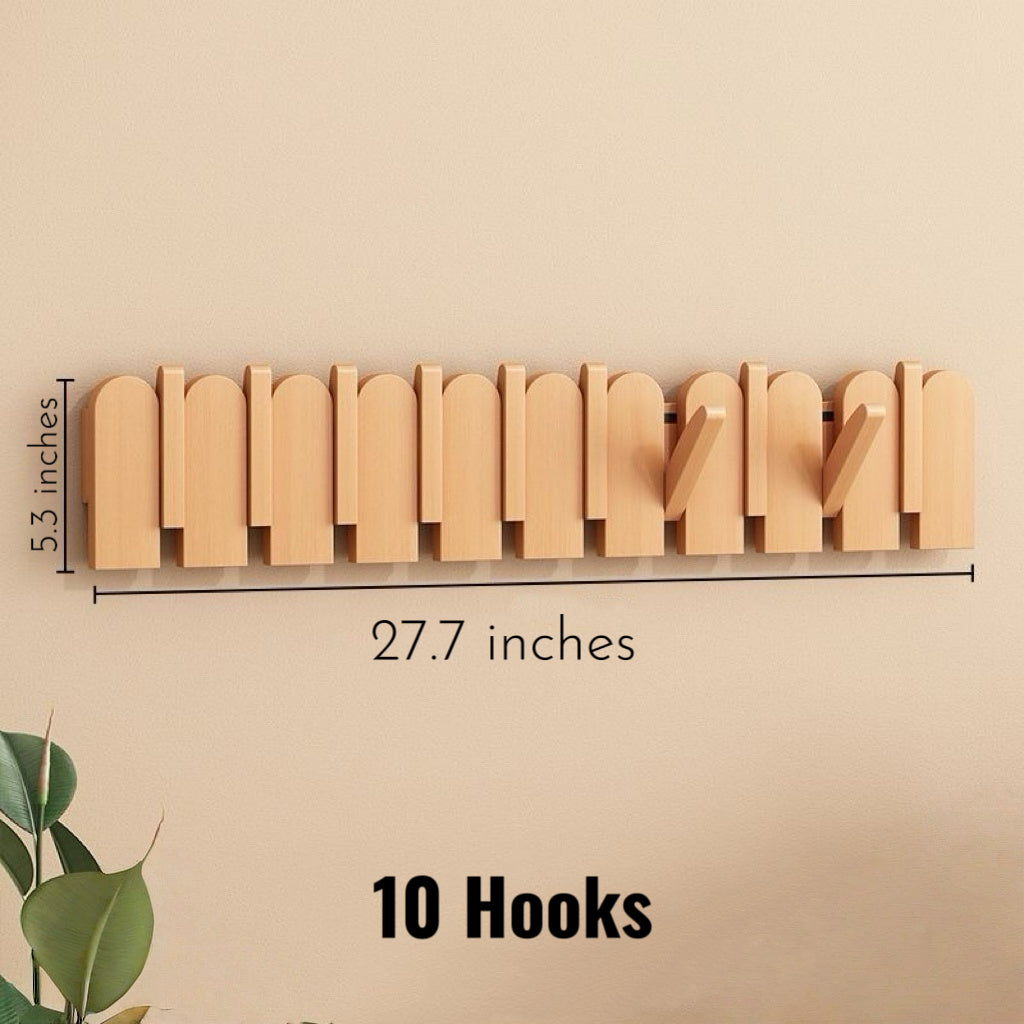 Modern Folding Wooden Wall Hook Rack (3–10 Hooks)