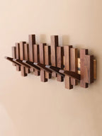 Modern Wooden Wall Hook Rack – Space-Saving Folding Coat Rack with Hidden Hooks – Stylish Walnut Wood Floating Wall Organizer