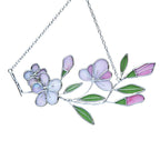 Handcrafted Stained Glass Flower Hanging | Iridescent Cherry Blossom Suncatcher with Silver/Black Frame