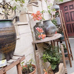 Rustic Wooden Half-Moon Round Corner Entryway Table with Iron Detailing