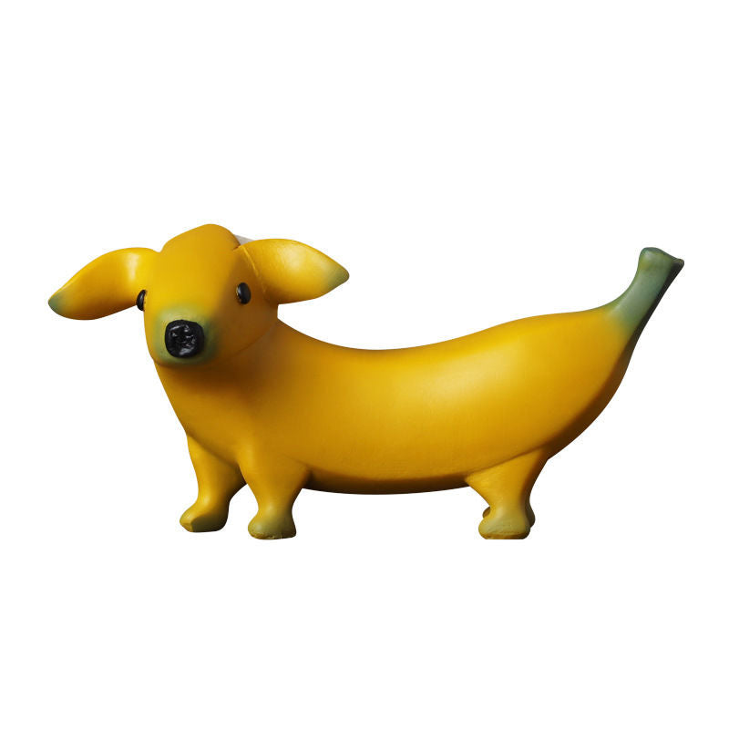 Banana Dog Resin Statue – Whimsical Dachshund Fruit Sculpture for Home, Garden, or Office Decor
