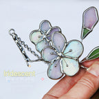 Handcrafted Stained Glass Flower Hanging | Iridescent Cherry Blossom Suncatcher with Silver/Black Frame