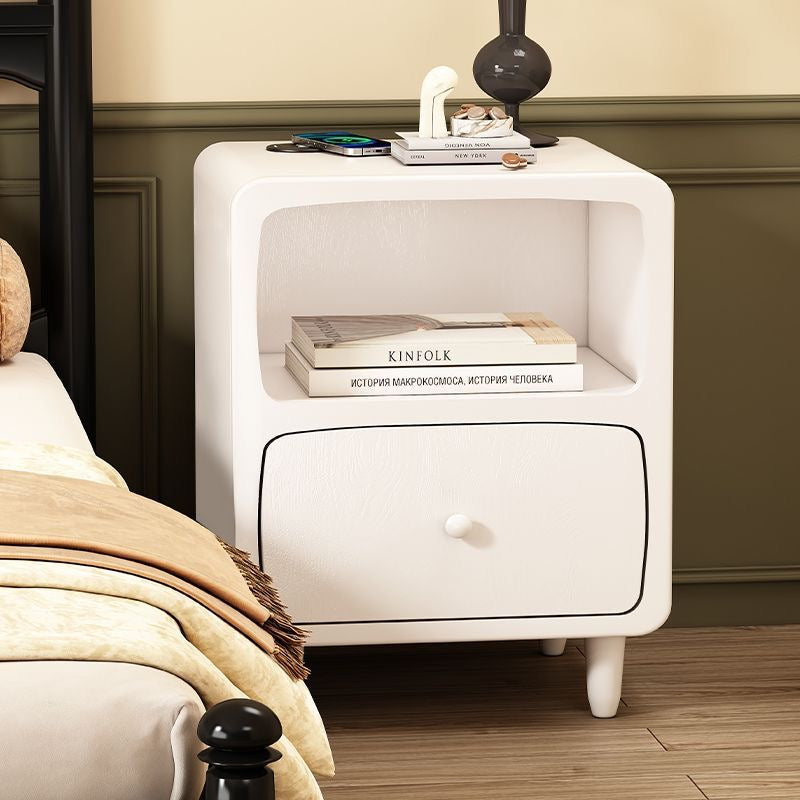 Standing Bedside Table – Nightstand with Drawer and Open Shelf