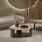 Modern Travertine Coffee Table with Walnut Legs