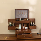 Luxury Solid Walnut Makeup Organizer Box with Drawers and Mirror – Elegant Vanity Storage Cabinet for Jewelry, Cosmetics & Beauty Essentials