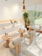 Modern Curved Back Plush Upholstery with Wood Base Chair