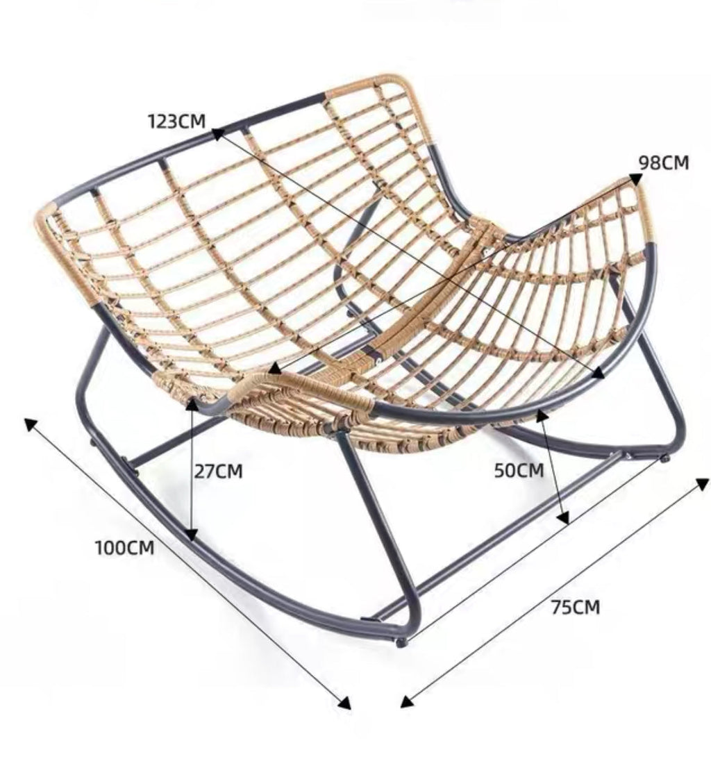 Oversized Outdoor Papasan Rocking Chair with Soft Cushion | Rattan Frame Lounge Chair for Patio & Living Room