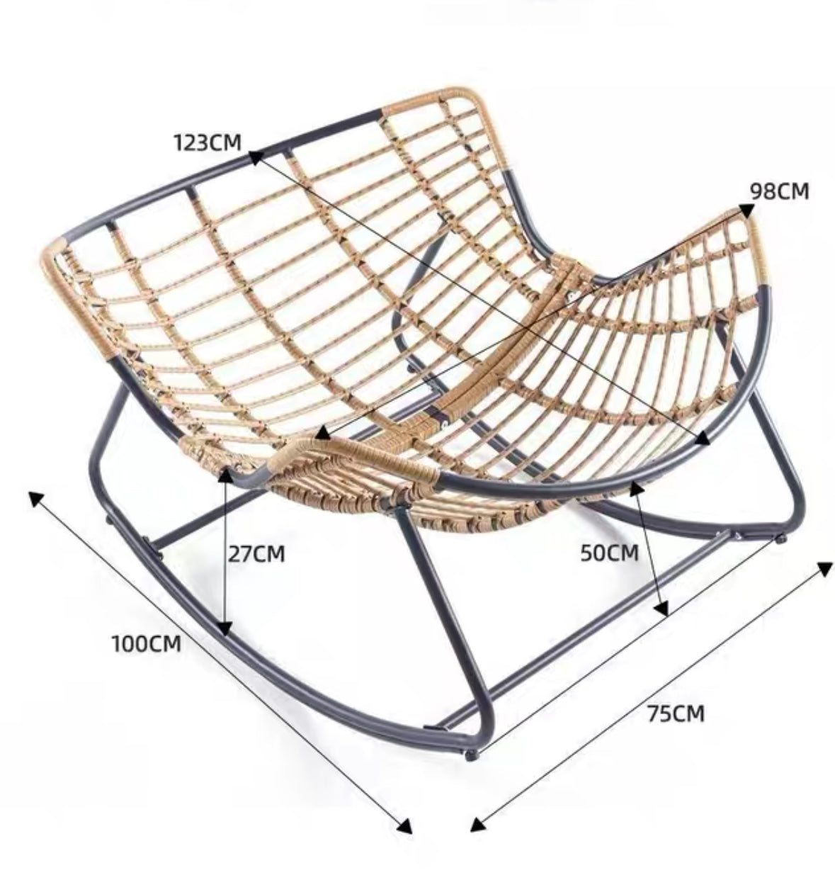 Oversized Outdoor Papasan Rocking Chair with Soft Cushion | Rattan Frame Lounge Chair for Patio & Living Room
