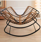 Oversized Outdoor Papasan Rocking Chair with Soft Cushion | Rattan Frame Lounge Chair for Patio & Living Room