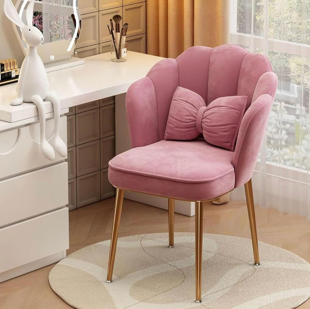 Floral Vanity Chair Soft Accent Chair Accent Chaise Chair for Living Room/Bed Room Shell Shape Vanity Chairs with Petal Metal Legs Stylish and Functional