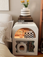 Boho White Side Table Wavy Storage Shelf from Ausique Decor