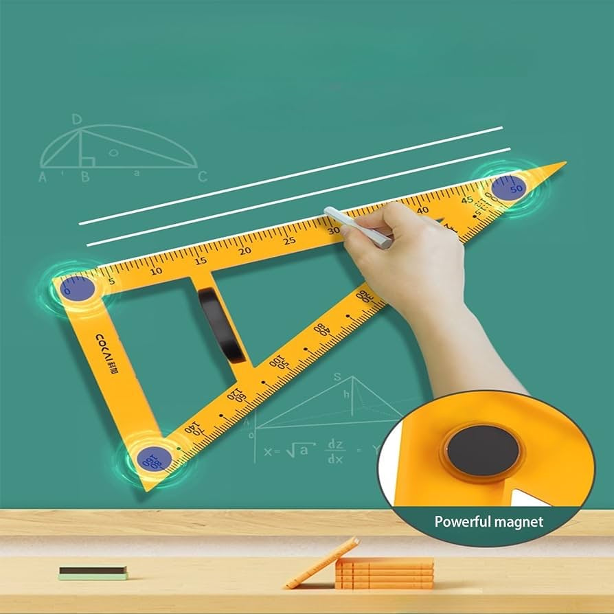 Magnetic Classroom Whiteboard Math Geometry Tool Set Enhance Classroom Learning Includes Compass, Protractor, 2 Triangles Ruler for Easy Attachment to Blackboards (Magnetic)