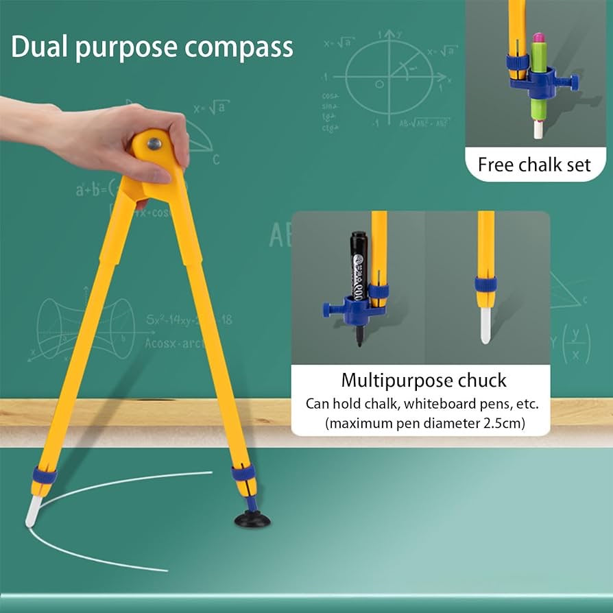 Magnetic Classroom Whiteboard Math Geometry Tool Set Enhance Classroom Learning Includes Compass, Protractor, 2 Triangles Ruler for Easy Attachment to Blackboards (Magnetic)