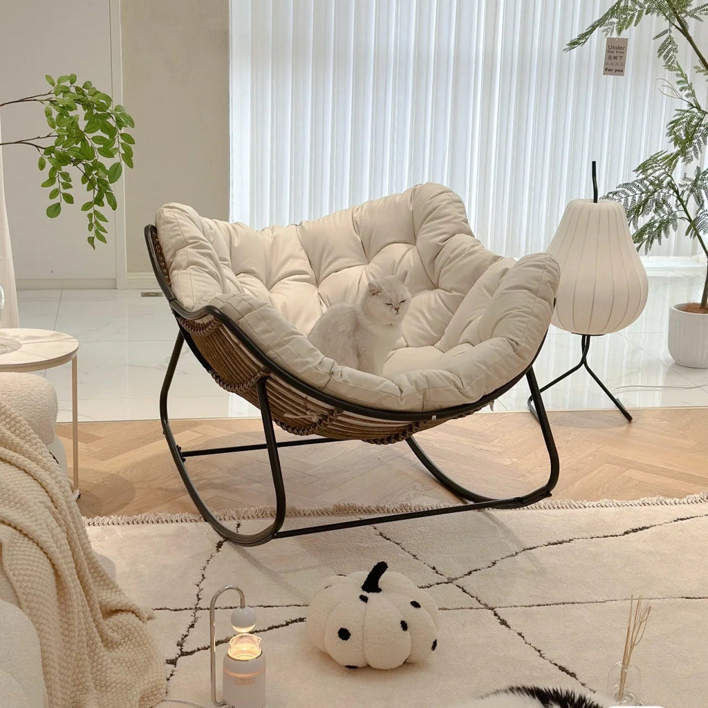 Outdoor Papasan Rattan Rocking Chair with Soft Cushion