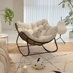 Oversized Outdoor Papasan Rocking Chair with Soft Cushion | Rattan Frame Lounge Chair for Patio & Living Room