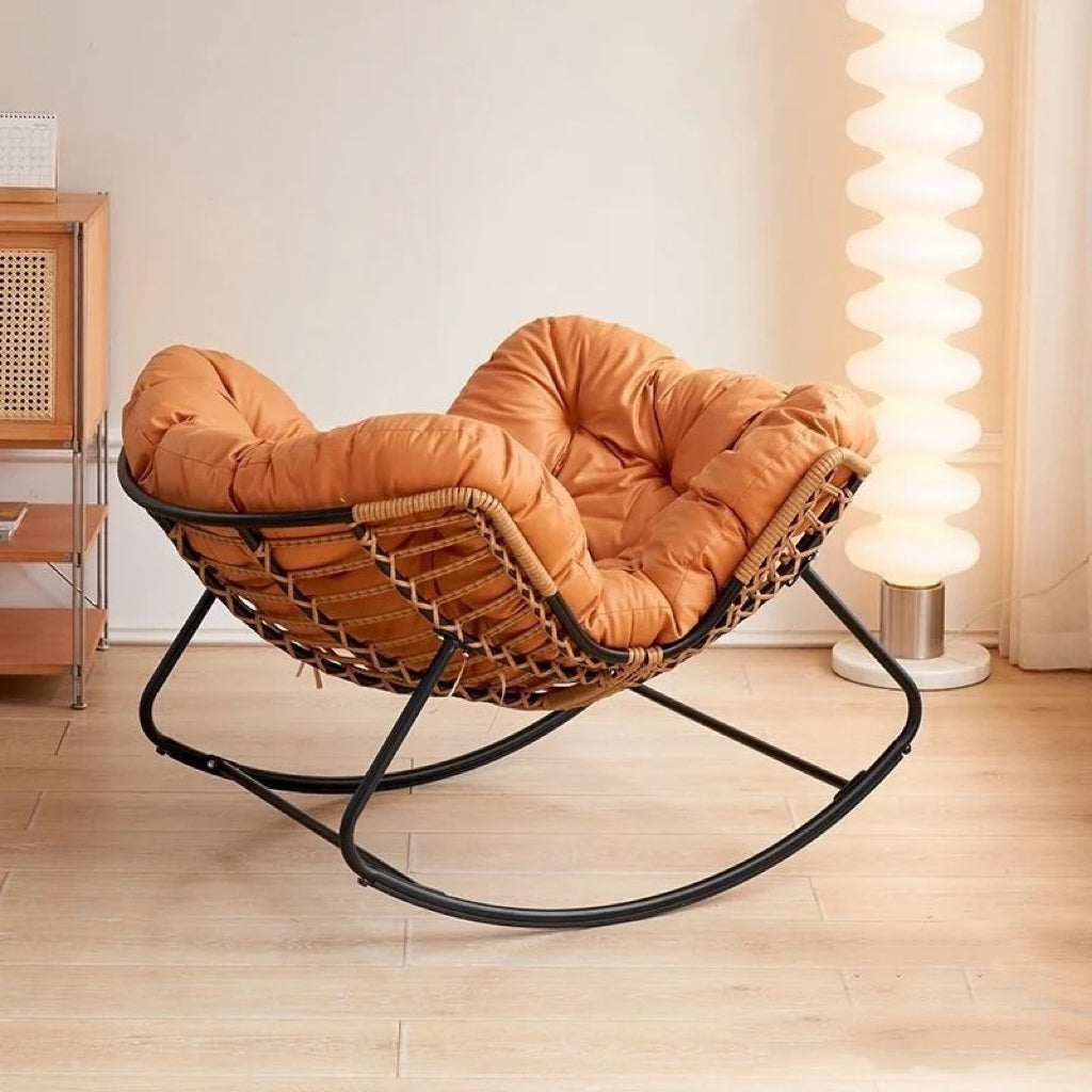 Outdoor Papasan Rattan Rocking Chair with Soft Cushion