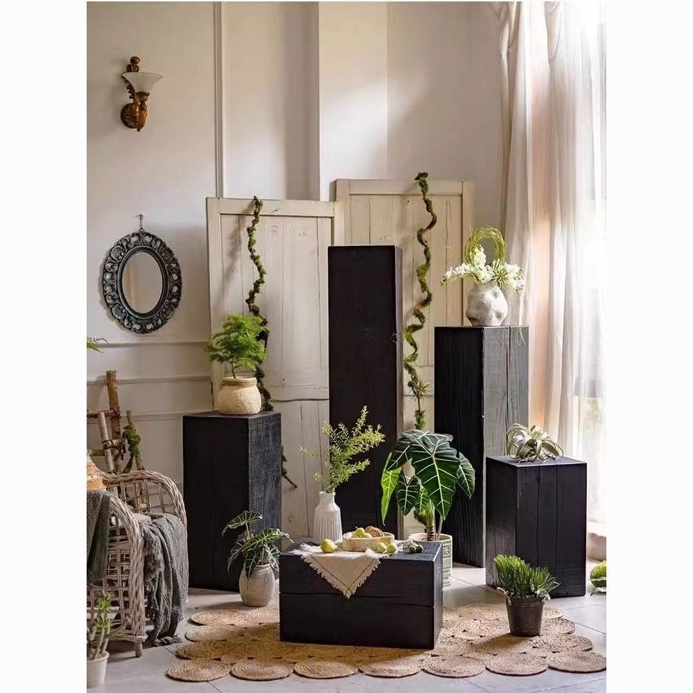 Charcoaled Pedestal Stand - Solid Wood - Display Base for Home Decor, Sculptures, or Plants
