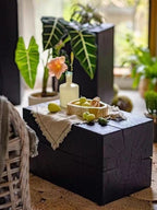 Charcoaled Pedestal Stand - Solid Wood - Display Base for Home Decor, Sculptures, or Plants