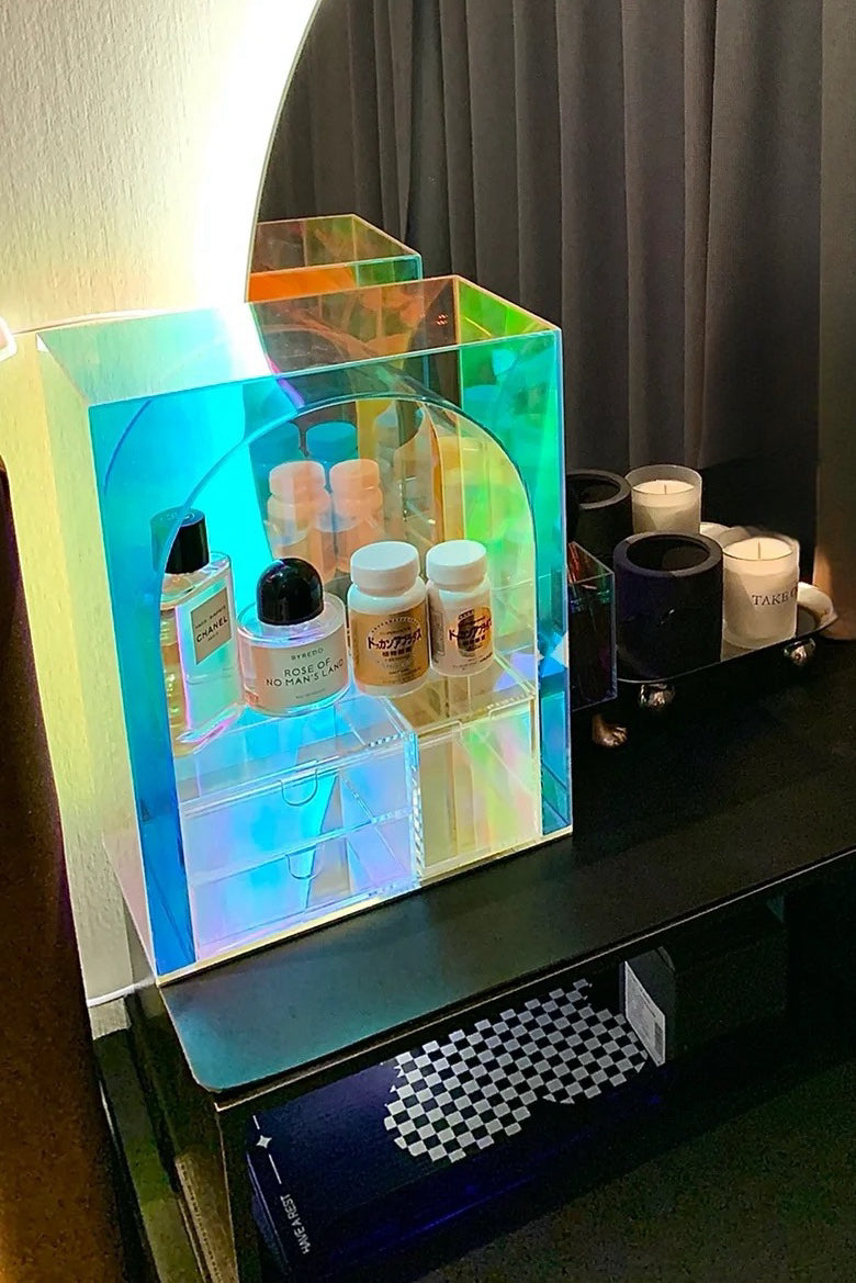 Iridescent Tabletop Shelf for Makeup Acrylic Organizer Vanity Storage