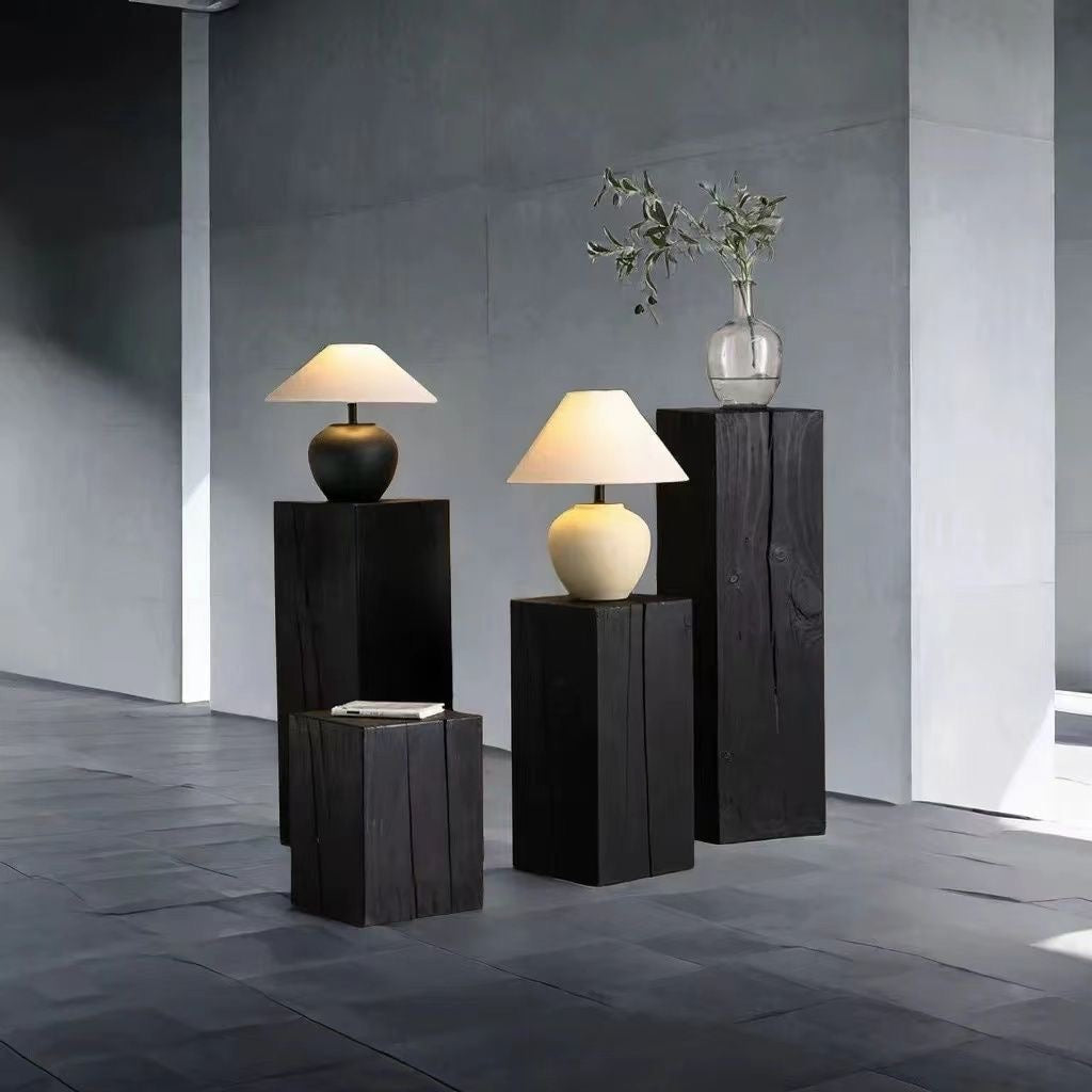 Charcoaled Pedestal Stand - Solid Wood - Display Base for Home Decor, Sculptures, or Plants