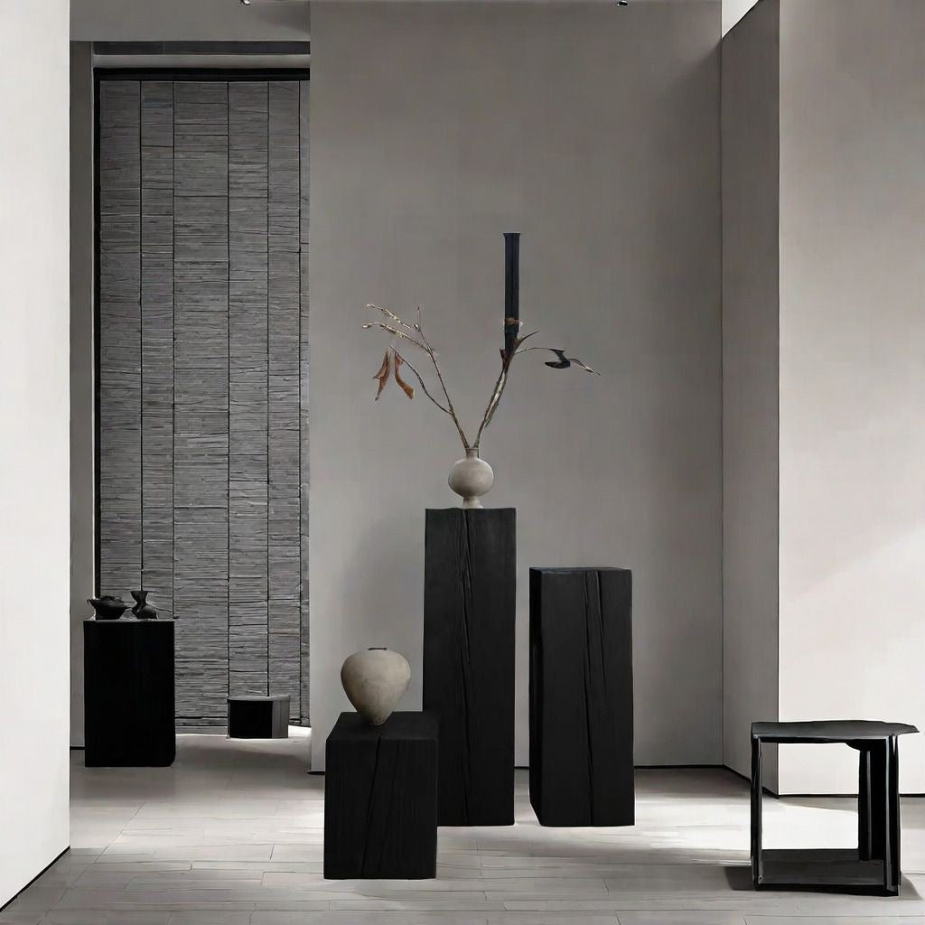 Charcoaled Pedestal Stand - Solid Wood - Display Base for Home Decor, Sculptures, or Plants