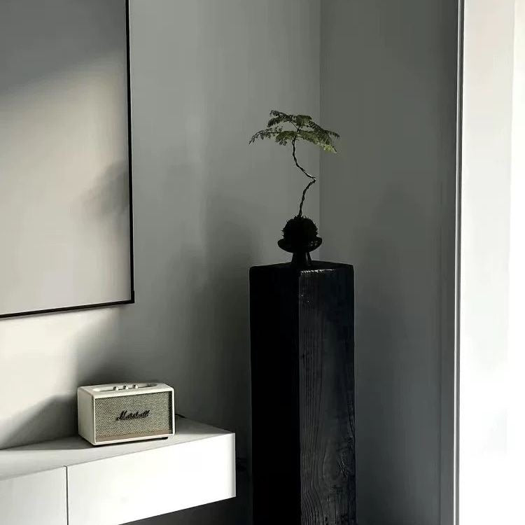 Charcoaled Pedestal Stand - Solid Wood - Display Base for Home Decor, Sculptures, or Plants