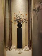 Charcoaled Pedestal Stand - Solid Wood - Display Base for Home Decor, Sculptures, or Plants