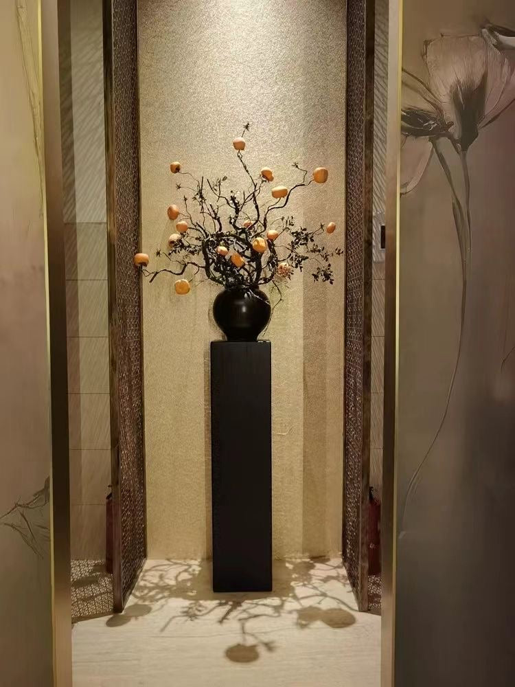 Charcoaled Pedestal Stand - Solid Wood - Display Base for Home Decor, Sculptures, or Plants