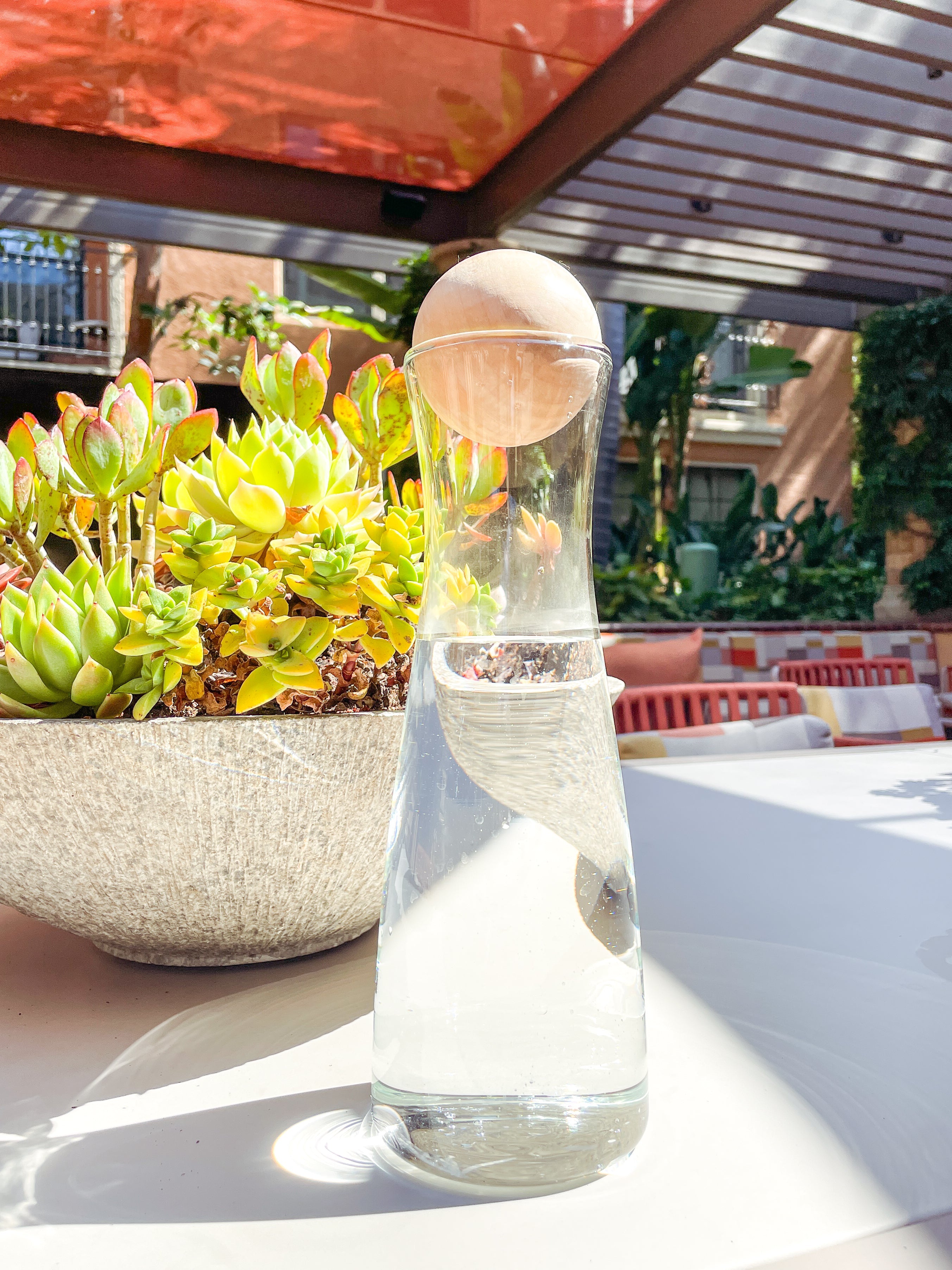 Modern Glass Carafe with Wooden Spherical Ball Cork - Plastic Free Water Carafe