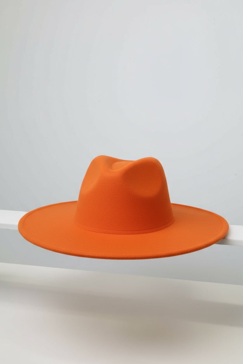 Wide Brim Orange Fedora Hats