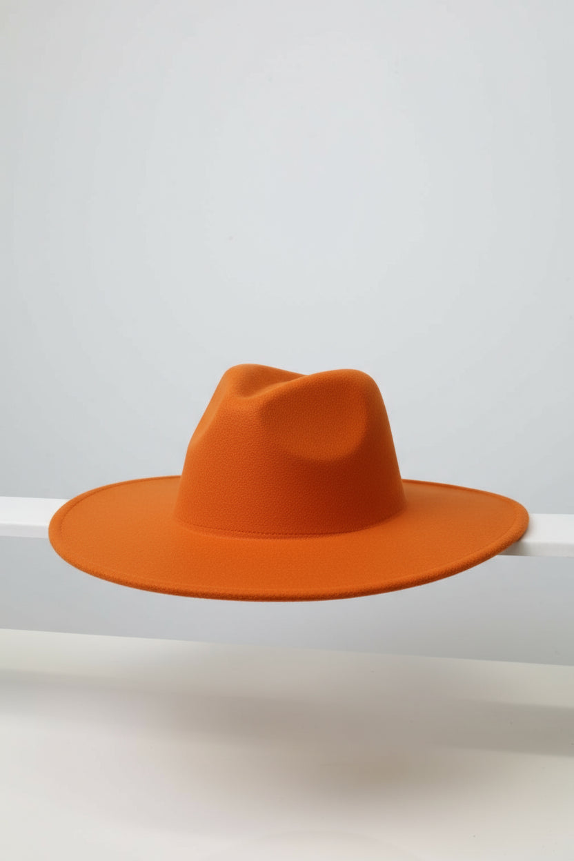 Wide Brim Orange Fedora Hats
