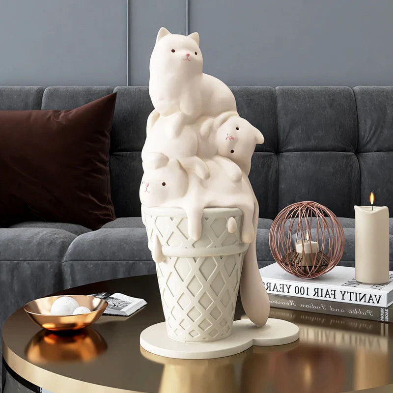 Ice Cream Melting Cat Sculpture – Sweet, Playful Decor