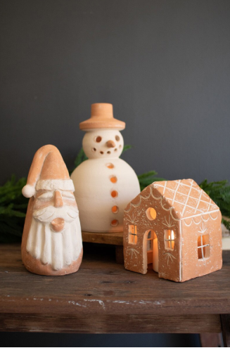 Ivory and Terracotta Gingerbread House Luminary | Rustic Ceramic Christmas Decor