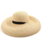 Oversized Wide-Brim Straw Sun Hat – Elegant Raffia Beach Hat with Black Ribbon | Summer UV Protection for Women