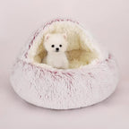 Round Plush Calming Cat Cave – Cozy, Soft, and Warm Pet Bed for Cats & Small Dogs