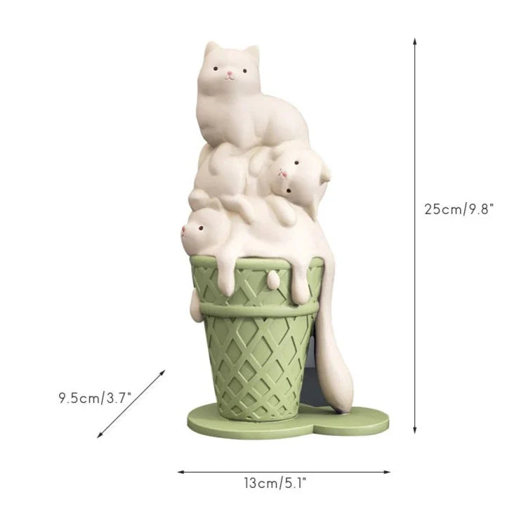 Ice Cream Melting Cat Sculpture – Sweet, Playful Decor