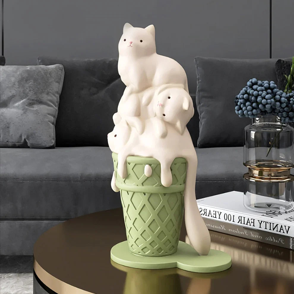 Ice Cream Melting Cat Sculpture – Sweet, Playful Decor