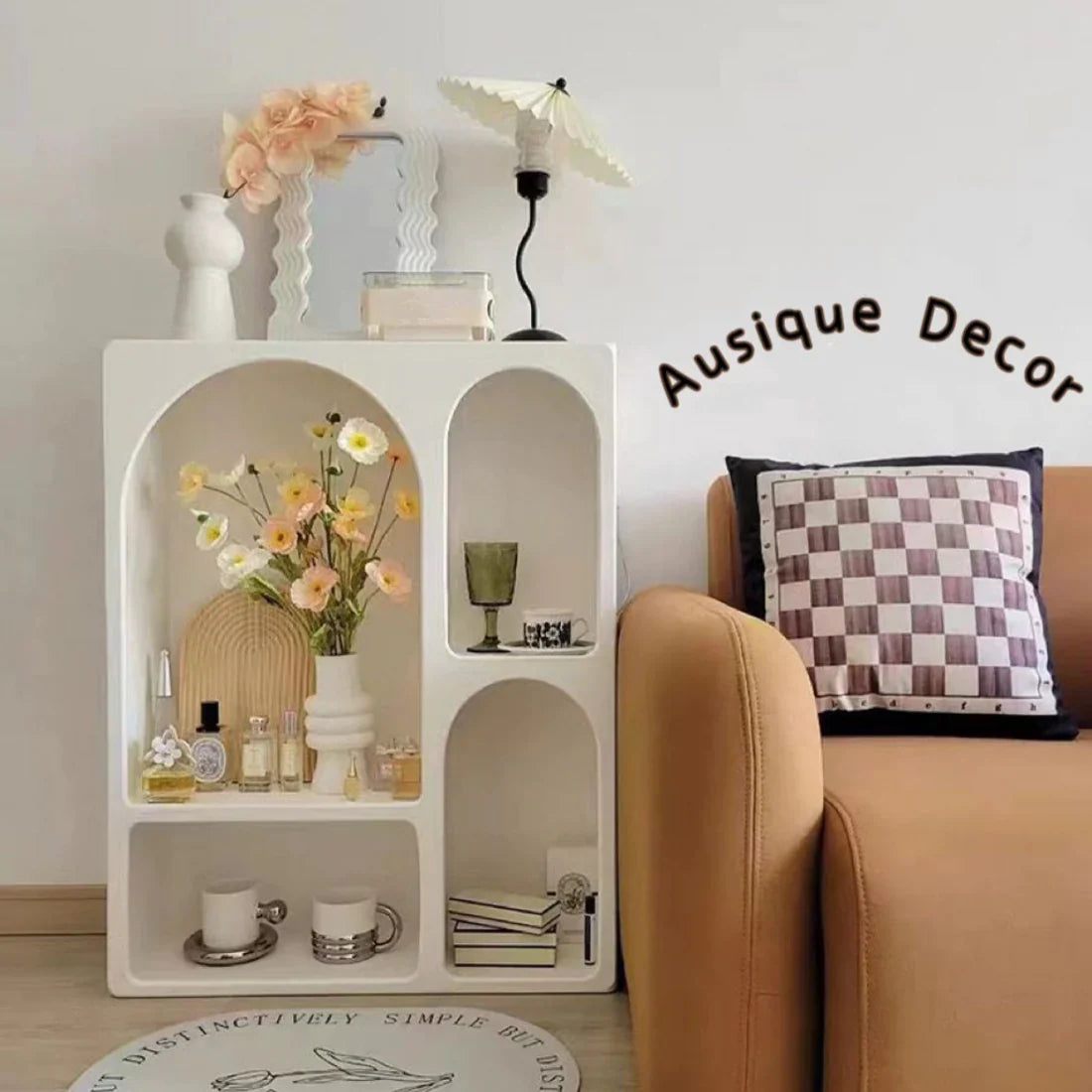 Modern Open Display Shelves Mini Console Side Table Curved Furniture