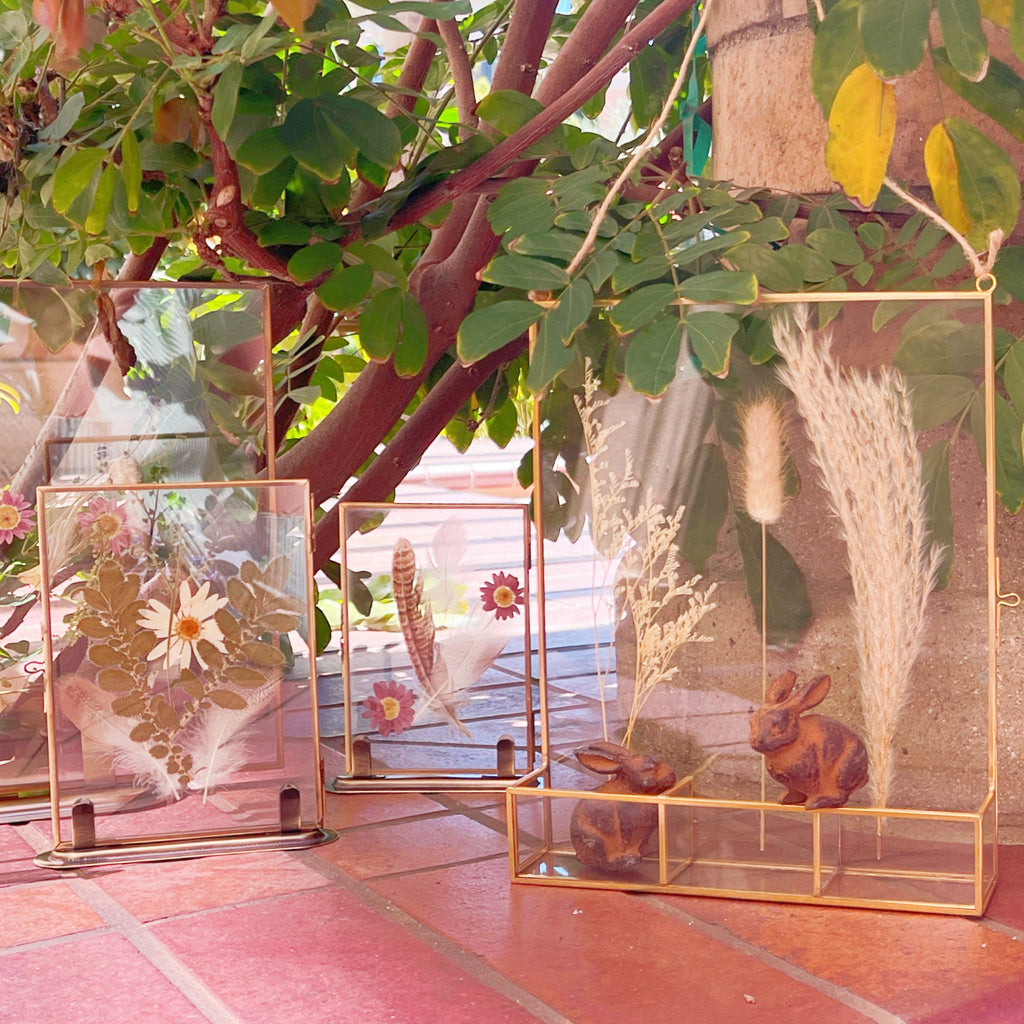 Gold-Edged Glass Frame Display with Compartment Cases