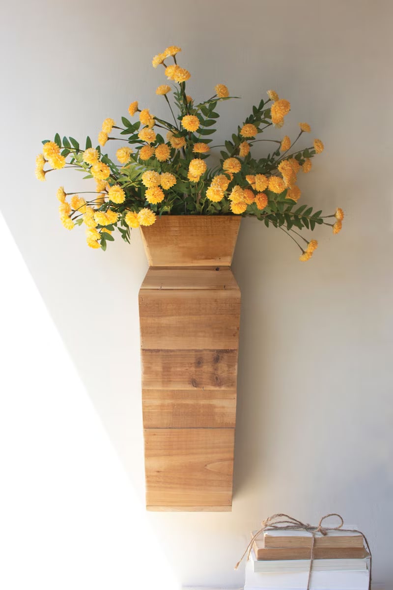 Kalalou Recycled Wood Tabletop or Wall Vase Rustic Wooden Wall-Mounted Planter – Handmade Vertical Flower Display